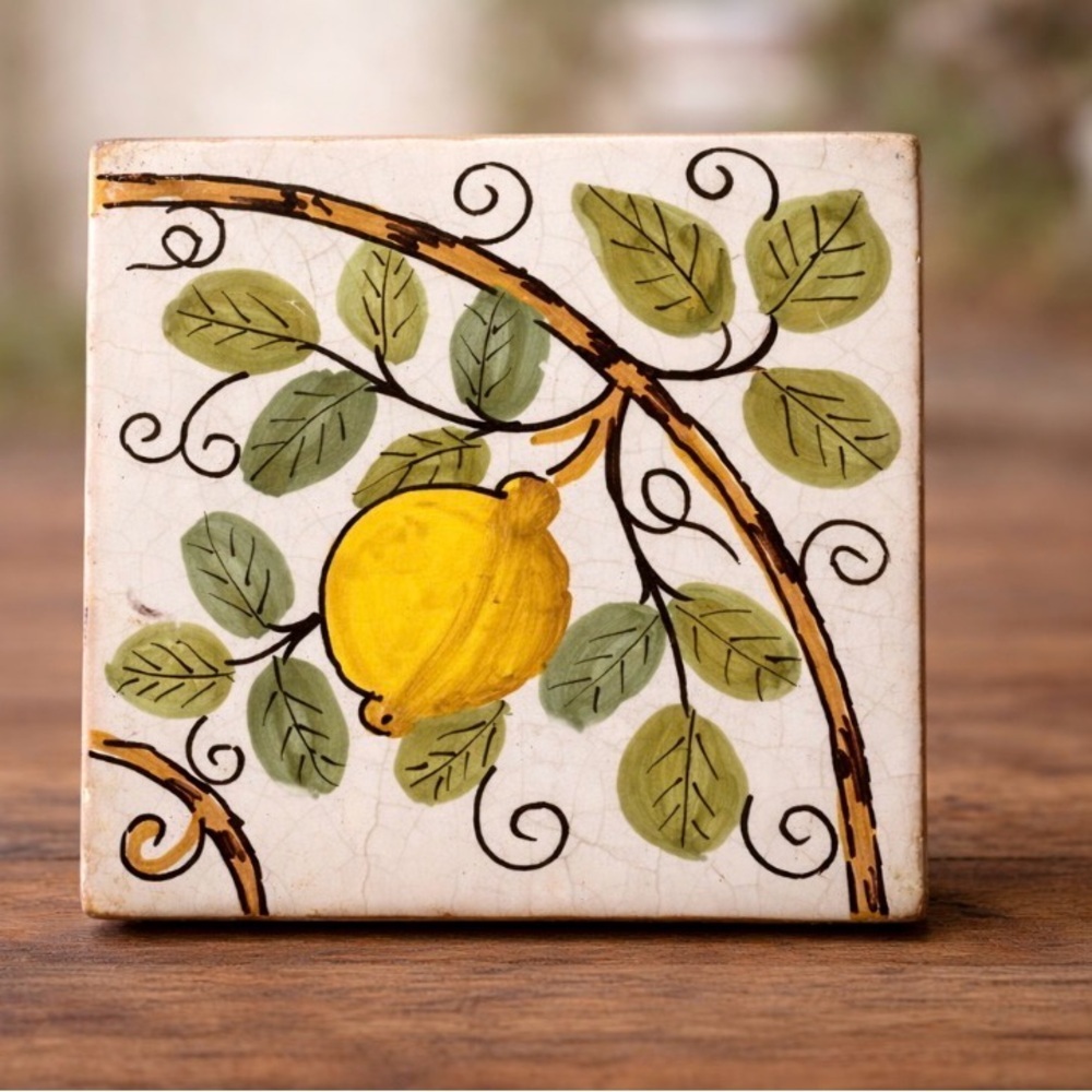 Hand-Painted Italian Lemon Tile Accent - Yellow & Green